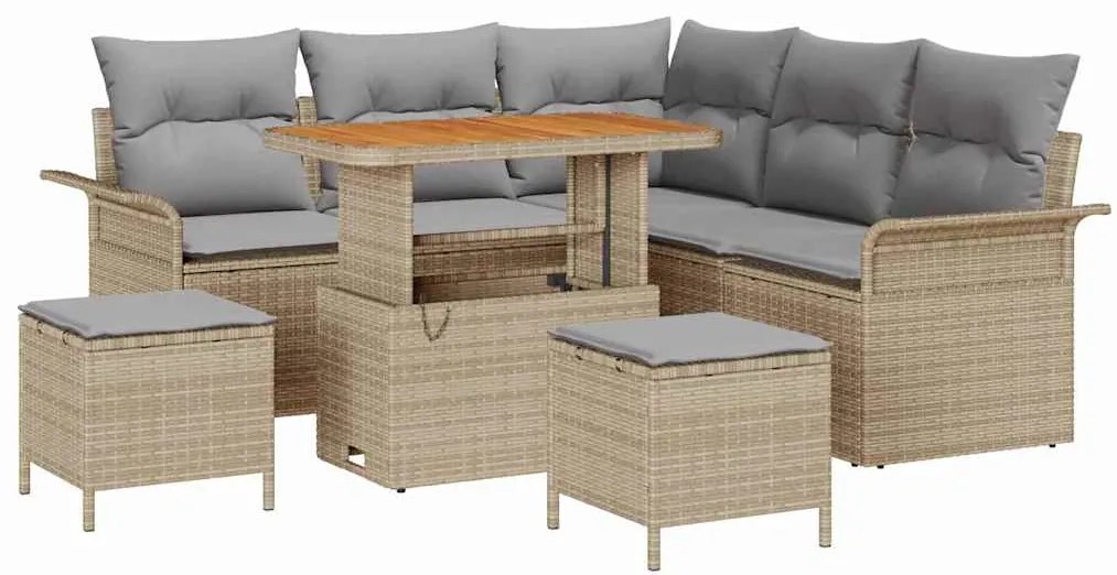 vidaXL Σετ Καναπέ Κήπου Ρυθμιζόμενο ύψος 8 pcs Μπεζ συνθετικό ρατάν