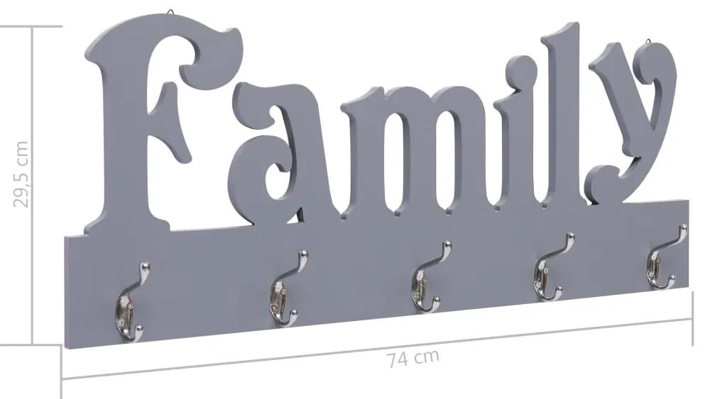 vidaXL Κρεμάστρα Τοίχου «FAMILY» Γκρι 74 x 29,5  εκ.