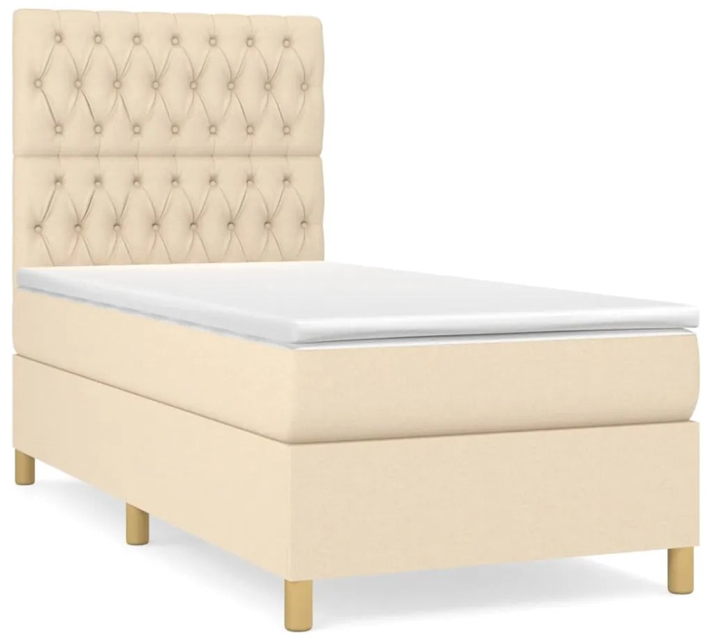 vidaXL Κρεβάτι Boxspring με Στρώμα Κρεμ 90x190 εκ.Υφασμάτινο