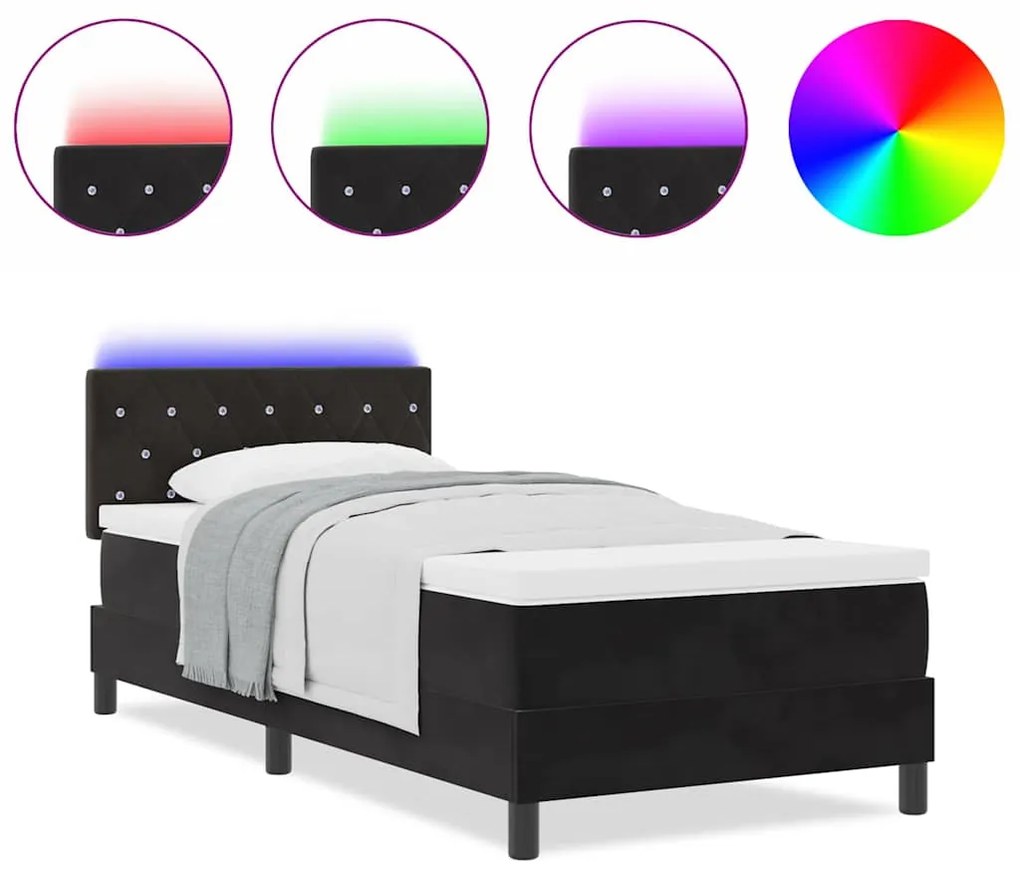 vidaXL LED Κρεβάτι με βάθρο με στρώμα Μαύρο 100 x 200 cm Βελούδο
