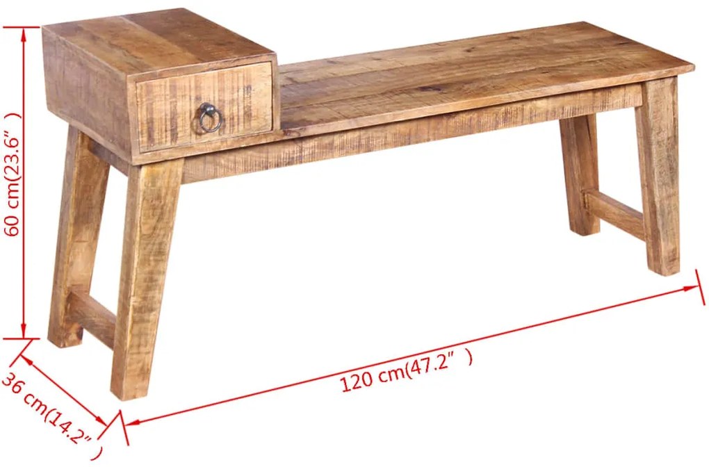 Πάγκος με Συρτάρι 120 x 36 x 60 εκ. από Μασίφ Ξύλο Μάνγκο - Καφέ