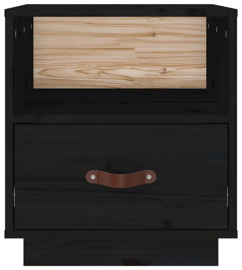 vidaXL Κομοδίνα 2 τεμ. Μαύρα 40x34x45 εκ. από Μασίφ Ξύλο Πεύκου