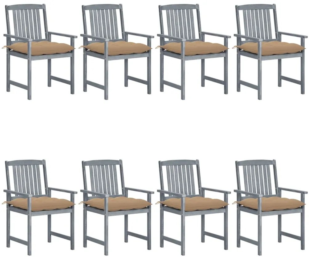 vidaXL Καρέκλες Κήπου 8 τεμ. Γκρι από Μασίφ Ξύλο Ακακίας με Μαξιλάρια