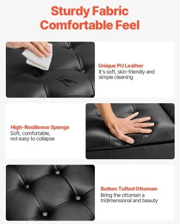 VEVOR 34 in Square Leather Ottoman with Storage Coffee Table for Living Room