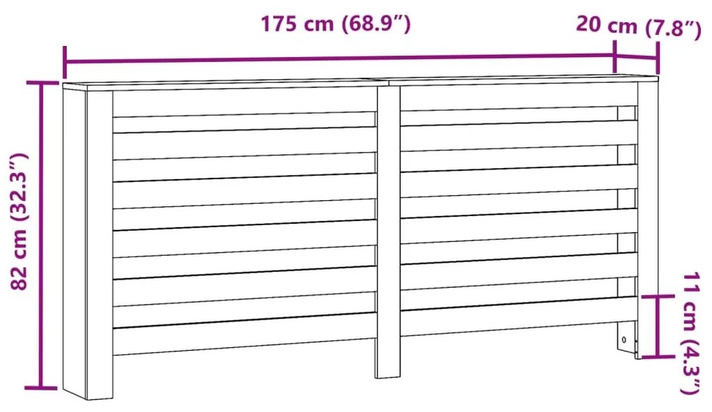 Κάλυμμα Καλοριφέρ Μαύρο 175x20x82 εκ. από Επεξεργασμένο Ξύλο - Μαύρο