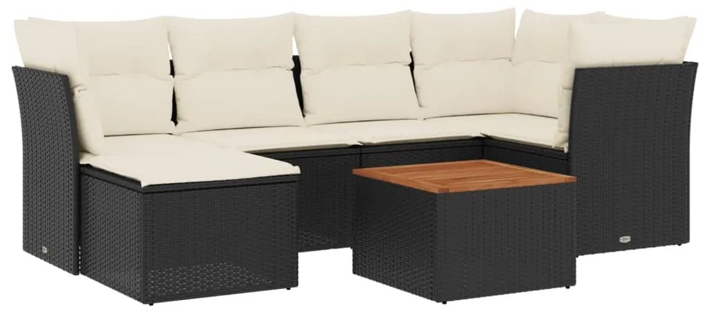 vidaXL Καναπές Σετ 7 Τεμαχίων Μαύρο Συνθετικό Ρατάν με Μαξιλάρια