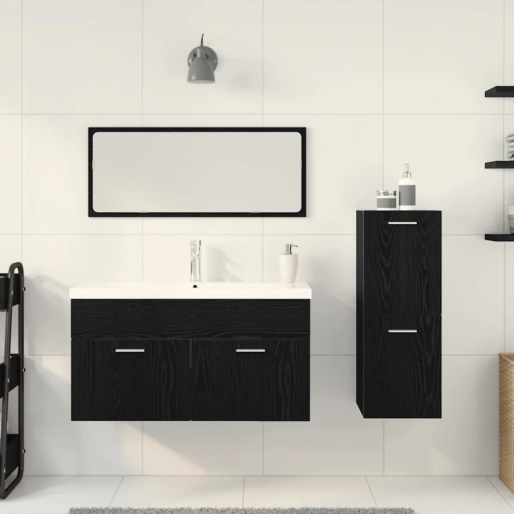 vidaXL Σετ Επίπλων Μπάνιου με πόρτα 4 pcs Μαύρη Οξυά 90 x 38.5 x 50 εκ