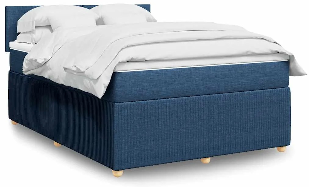 vidaXL Κρεβάτι Boxspring με Στρώμα Μπλε 140x200 εκ. Υφασμάτινο