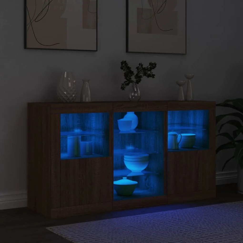 vidaXL Μπουφές με LED Καφέ Δρυς 123 x 37 x 67 εκ.