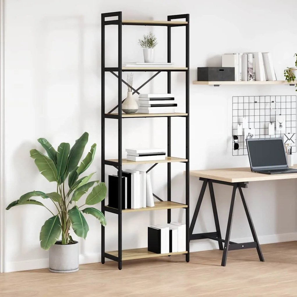 vidaXL Βιβλιοθήκη Sonoma Δρυς 60 x 30 x 188 εκ MDF και Χάλυβας