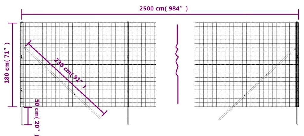 vidaXL Συρματόπλεγμα Περίφραξης Ανθρακί 1,8x25 μ. Γαλβανισμένο Ατσάλι