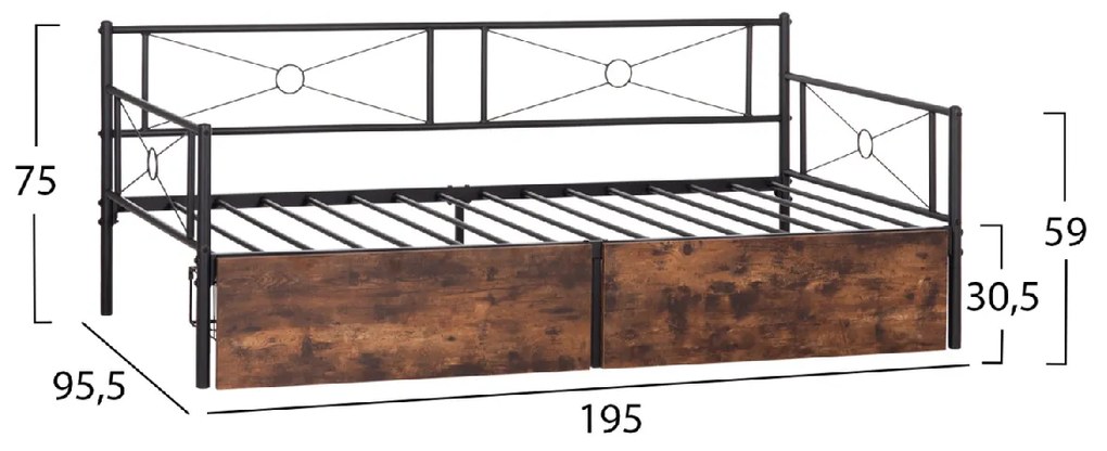 ΚΡΕΒΑΤΙ-ΚΑΝΑΠΕΣ BERNIE HM21120.01 ΜΑΥΡΟΣ ΜΕΤΑΛ. ΣΚΕΛΕΤΟΣ &amp; 2 ΣΥΡΤΑΡΙΑ- ΓΙΑ 190x90εκ.