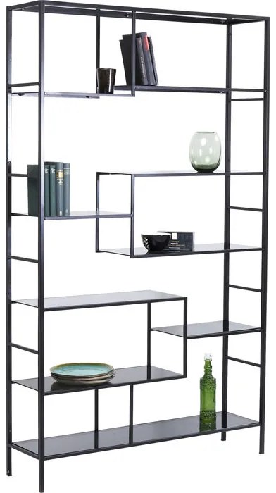 Ραφιέρα Loft Γυαλί-Μέταλλο Μαύρη 195 εκ. 115x30x195εκ - Μαύρο