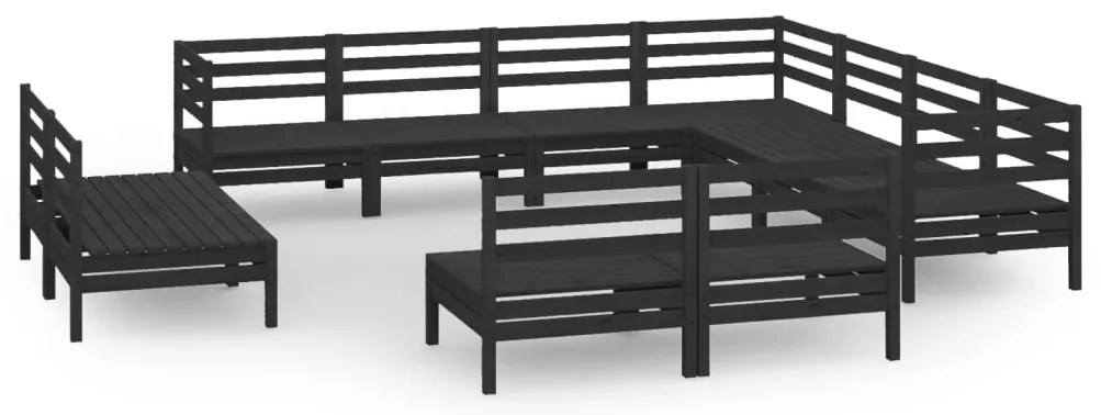 vidaXL Σαλόνι Κήπου Σετ 11 Τεμαχίων Μαύρο από Μασίφ Ξύλο Πεύκου