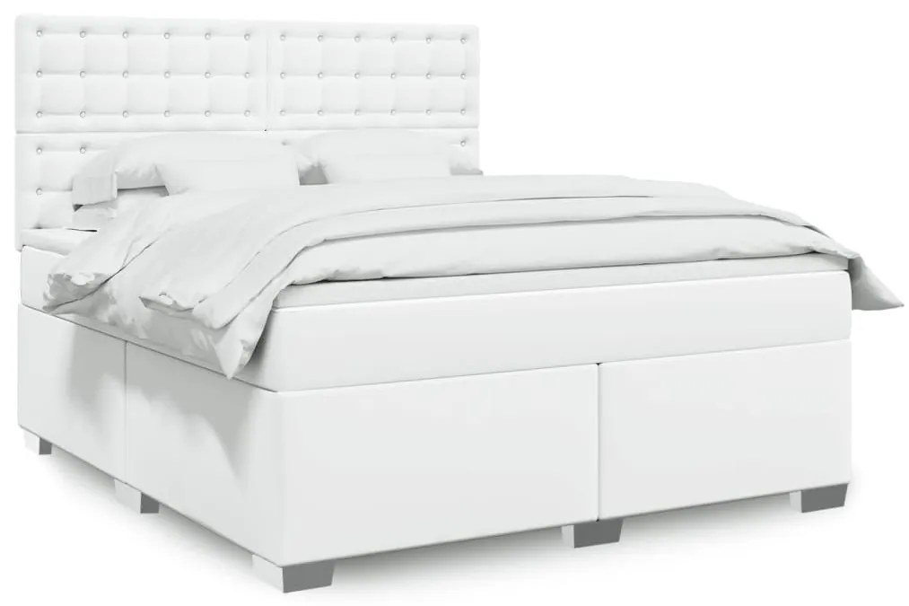 Κρεβάτι Boxspring με Στρώμα Λευκό 180x200 εκ. Συνθετικό Δέρμα - Λευκό