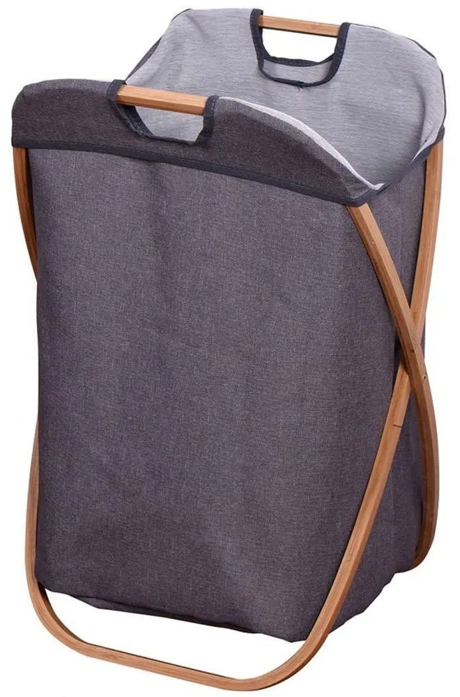 Καλάθι Απλύτων FNSJ218015 46x38x68cm Grey-Brown Max Home Bamboo-Πολυέστερ