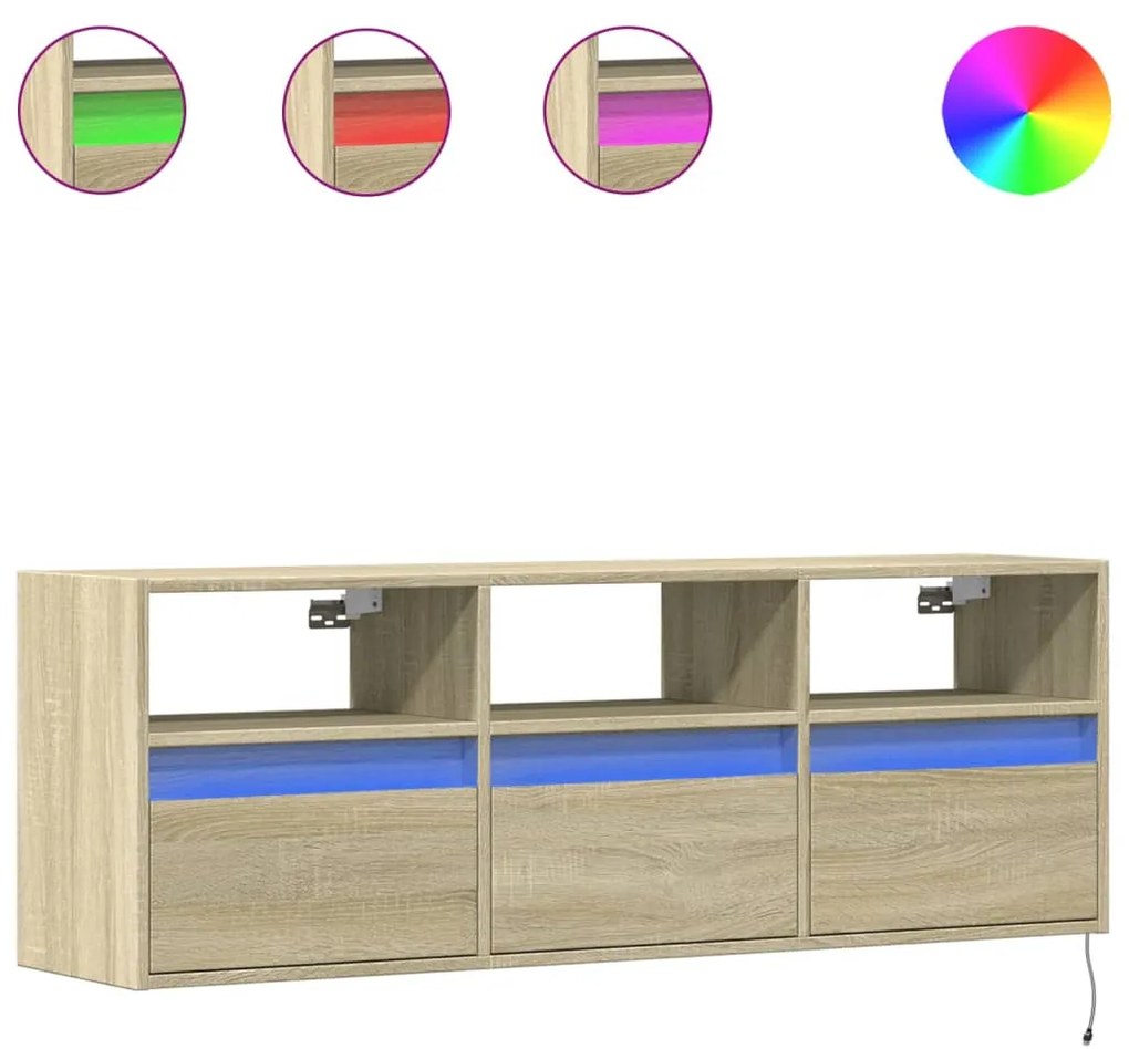 Έπιπλο Τοίχου Τηλεόρασης με LED Sonoma Δρυς 130x31x45 εκ. - Καφέ