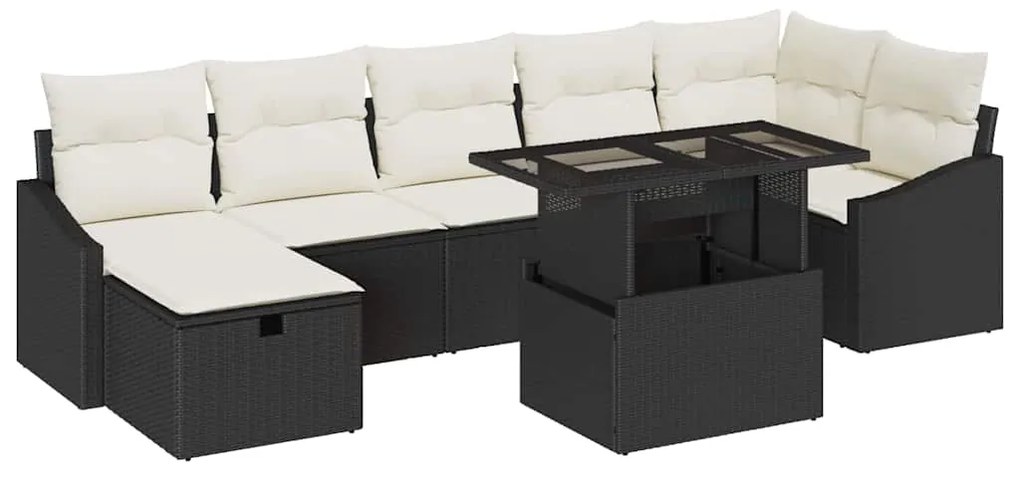 vidaXL Σετ Καναπέ Κήπου Ρυθμιζόμενο ύψος 8 pcs Μαύρο συνθετικό ρατάν