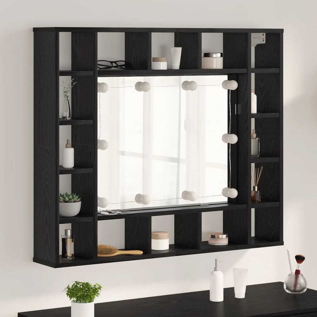 vidaXL Ντουλάπα Καθρέφτη με ράφι Μαύρη δρυς 91 x 15 x 76.5 εκ.