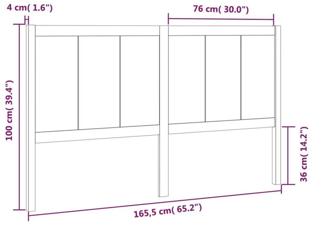 vidaXL Κεφαλάρι Κρεβατιού 165,5x4x100 εκ. από Μασίφ Ξύλο Πεύκου