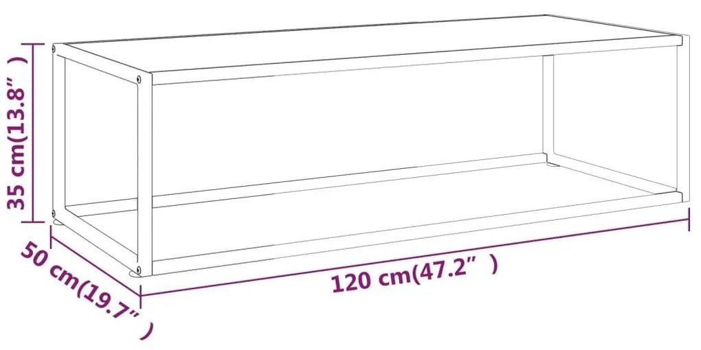 Τραπεζάκι Σαλονιού Μαύρο 120x50x35 εκ. Λευκό Γυαλί Όψη Μαρμάρου - Μαύρο