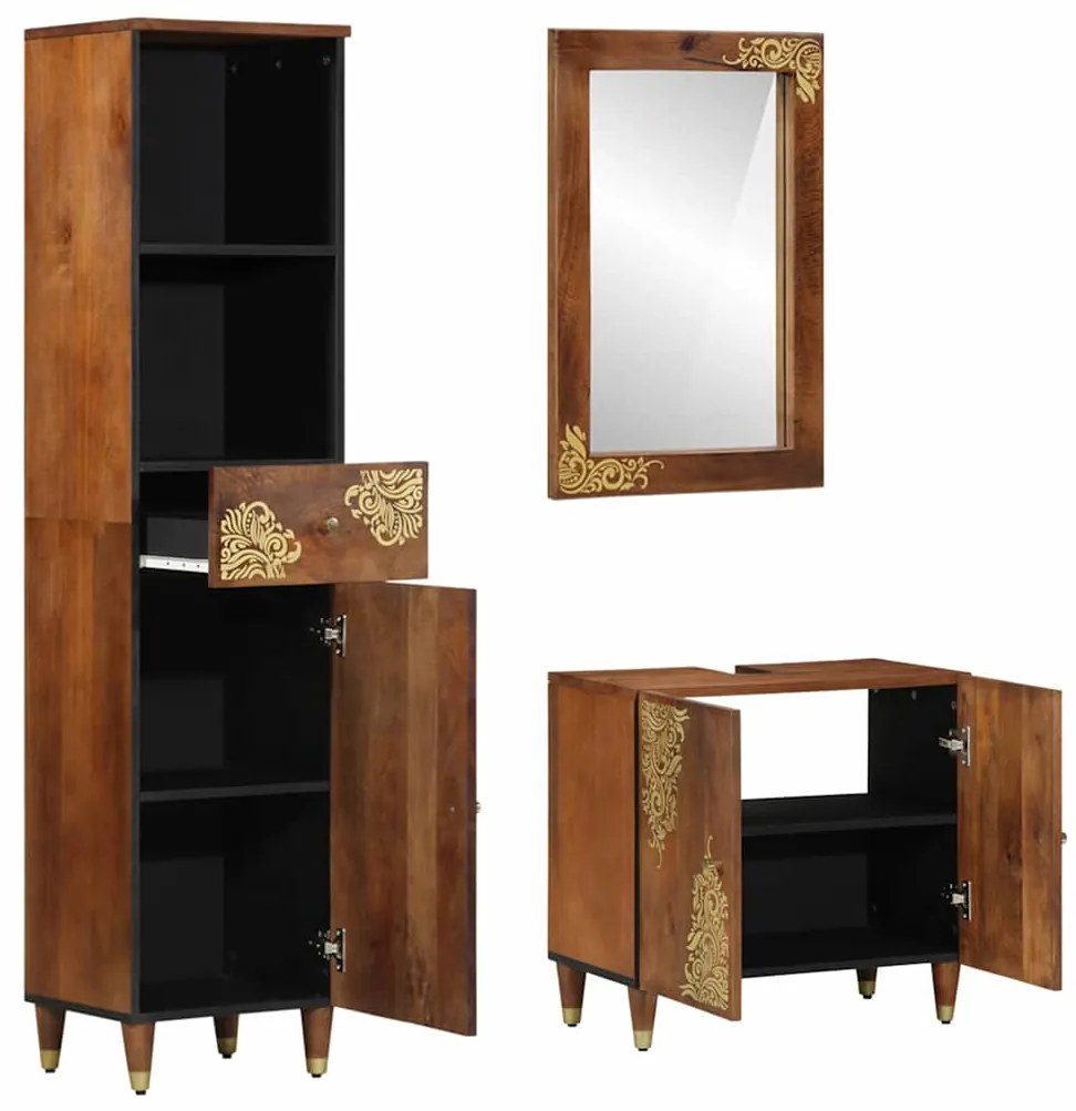 vidaXL Σετ Επίπλων Μπάνιου Επιτοίχιο 3 pcs Καφέ 62 x 33 x 58 εκ.