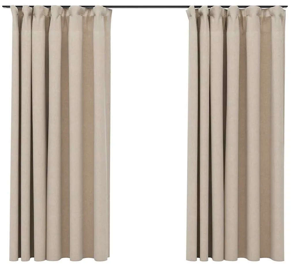vidaXL Κουρτίνες Συσκότ. με Γάντζους/'Οψη Λινού 2 τεμ Μπεζ 140x175 εκ.