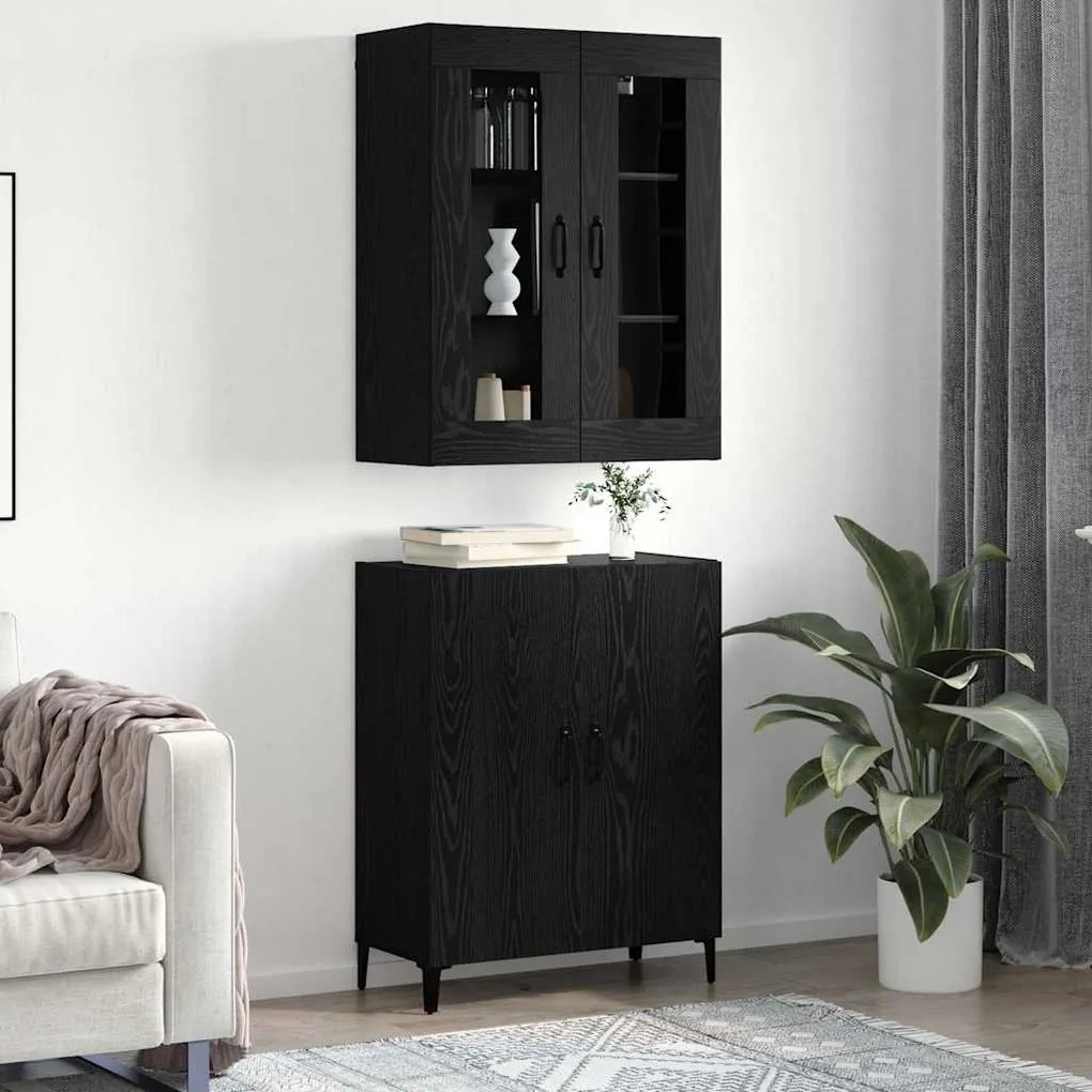 vidaXL Highboard 2 pcs Μαύρη Οξυά Επεξεργασμένο ξύλο