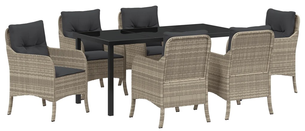 vidaXL Σέτ φαγητού για κήπο με μαξιλάρι 7 pcs Ανοιχτό γκρι Πολυ ράταν