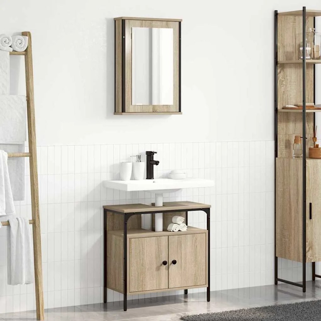 vidaXL Σετ Επίπλων Μπάνιου με ράφι με πόρτα 2 pcs Καφέ 60 x 30 x 60 cm