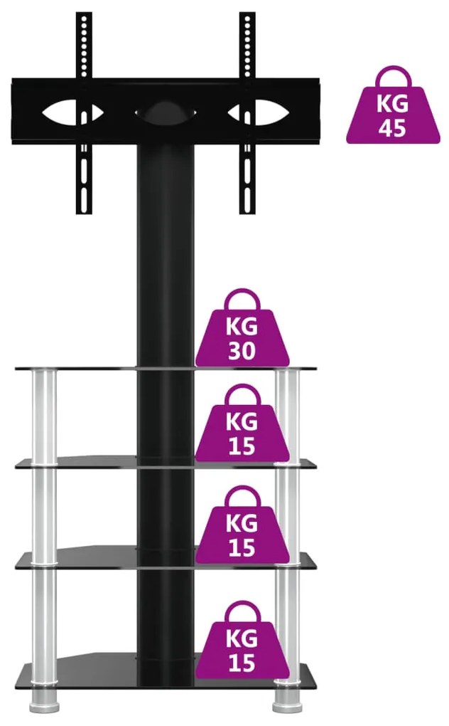 Βάση Τηλεόρασης Γωνιακή 4 Επιπέδων για 32-70 Ιντσών Μαύρη/Ασημί - Μαύρο
