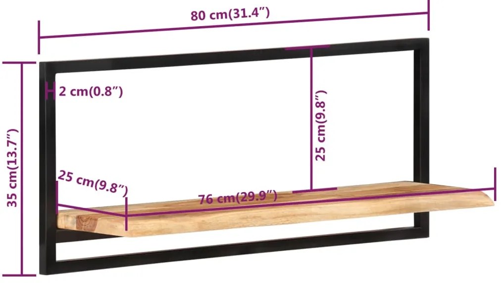 vidaXL Ράφια Τοίχου 2 τεμ. 80 x 25 x 35 εκ Μασίφ Ξύλο Ακακίας &amp; Ατσάλι