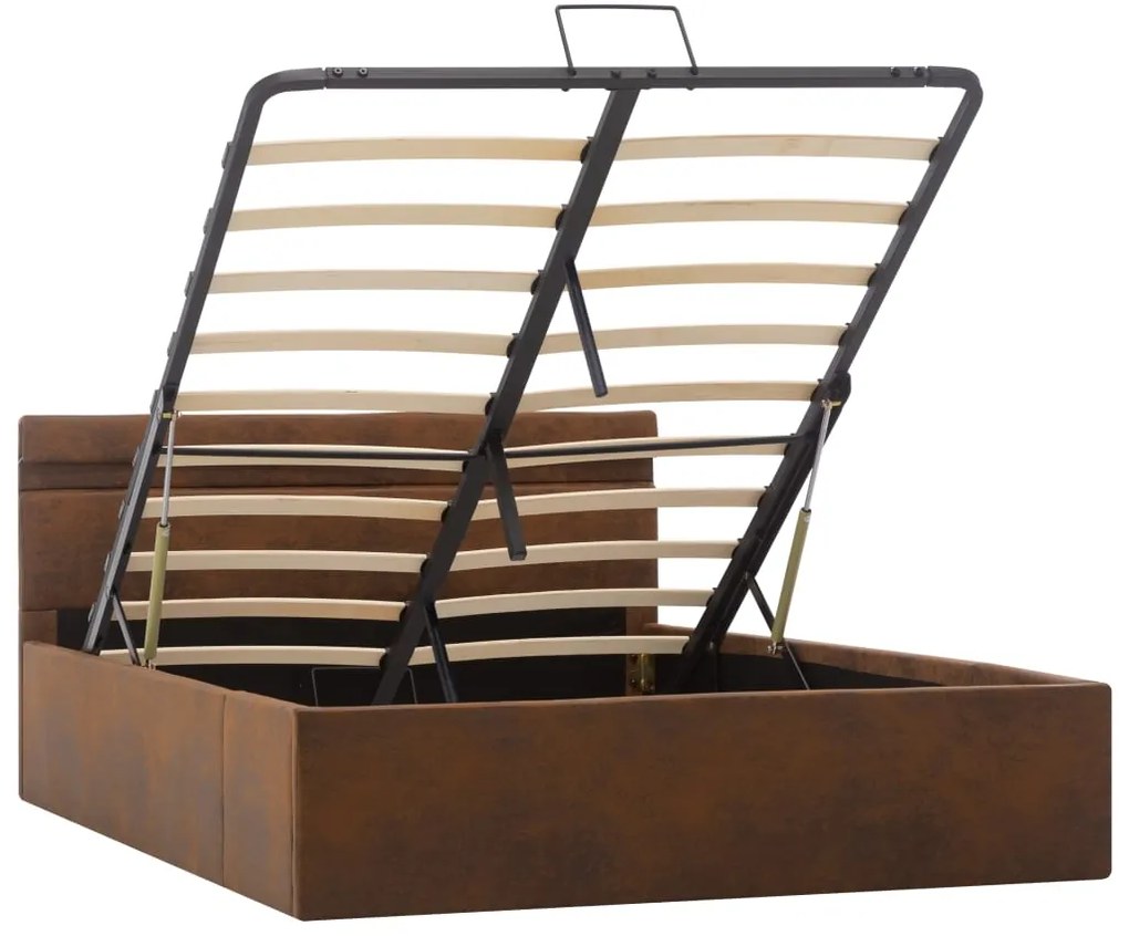 vidaXL Πλαίσιο Κρεβατιού με Αποθ. Χώρο/LED Καφέ 120x200 εκ. Ύφασμα