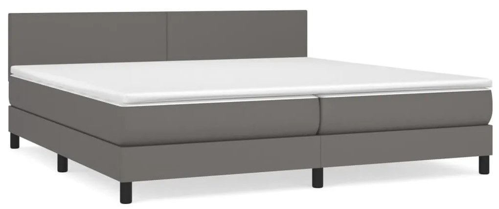 vidaXL Κρεβάτι Boxspring με Στρώμα Γκρι 200x200 εκ. Συνθετικό Δέρμα