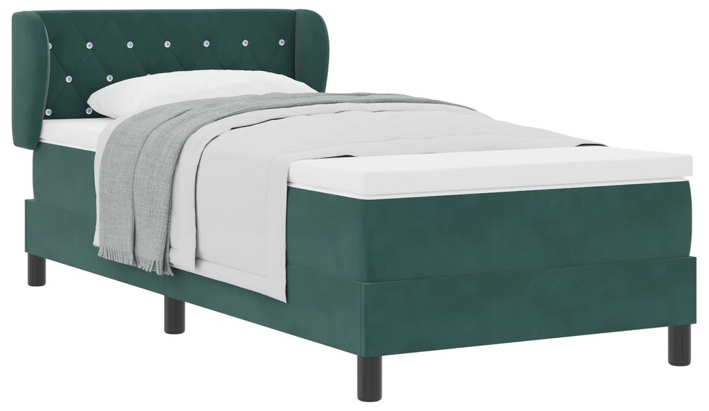 vidaXL Κρεβάτι Box Spring με Στρώμα  σε Σκούρο Πράσινο, 90x190 εκ., Βελούδο