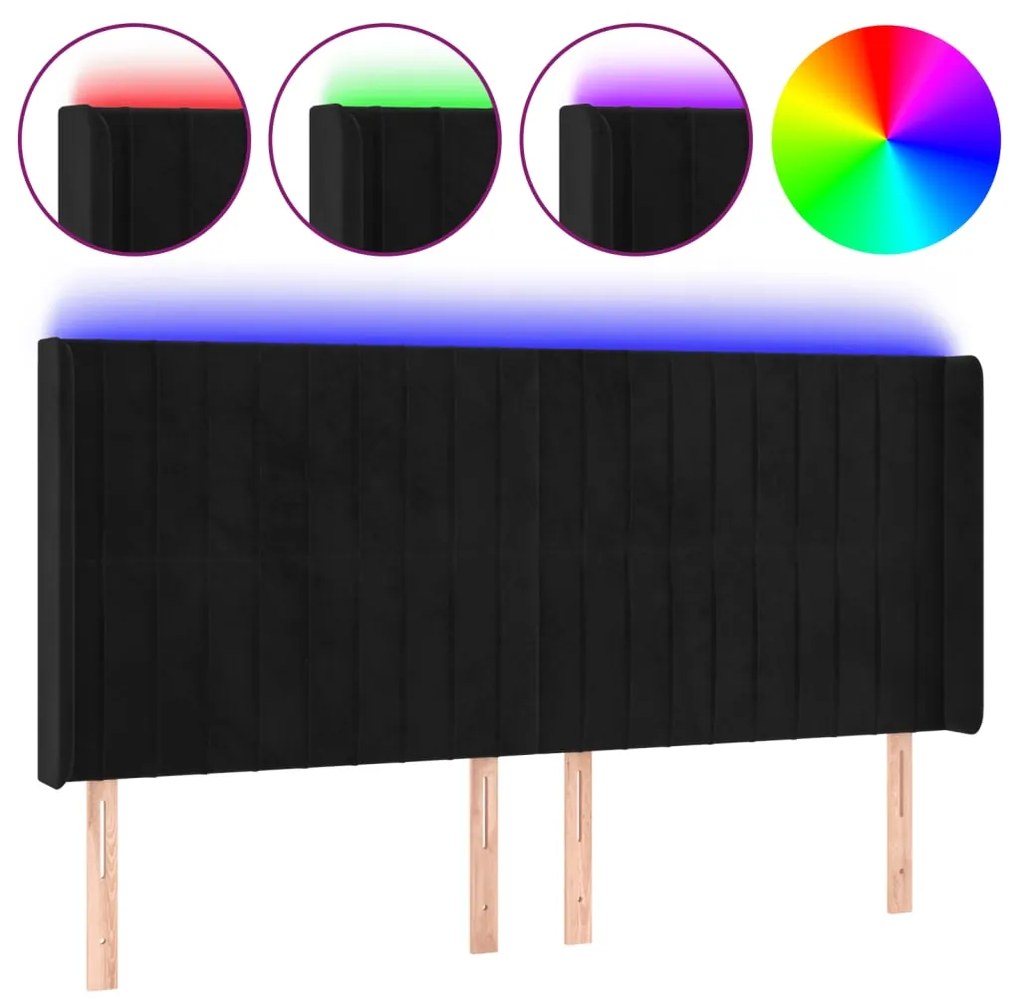 vidaXL Κεφαλάρι Κρεβατιού LED Μαύρο 163x16x118/128 εκ. Βελούδινο