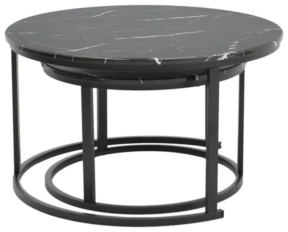 Τραπεζάκι σαλονιού Revelon σετ 2τεμ MDF σε όψη Μαύρου Μάρμαρου 80x80x45εκ. 80x80x45 εκ.