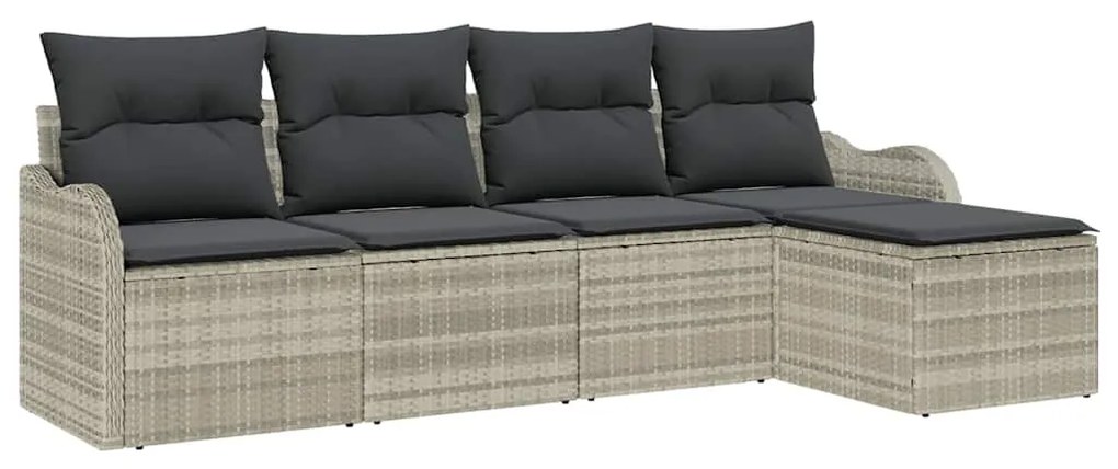 vidaXL Σετ Καναπέ Κήπου με μαξιλάρι 5 pcs Ανοιχτό γκρι Πολυ ράταν