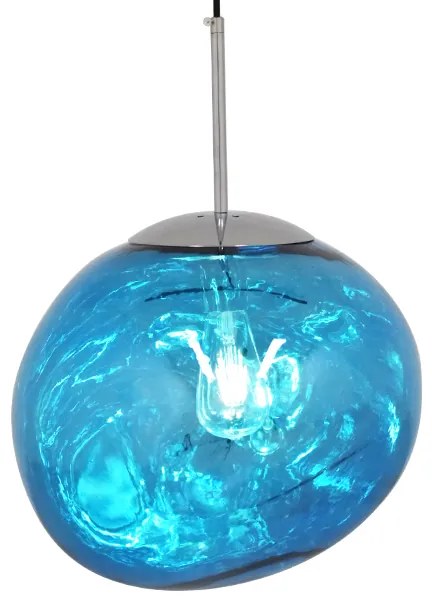 GloboStar® DIXAR BLUE 01467 Μοντέρνο Κρεμαστό Φωτιστικό Οροφής Μονόφωτο 1 x E27 Γυάλινο Μπλε Φ36 x Υ45cm