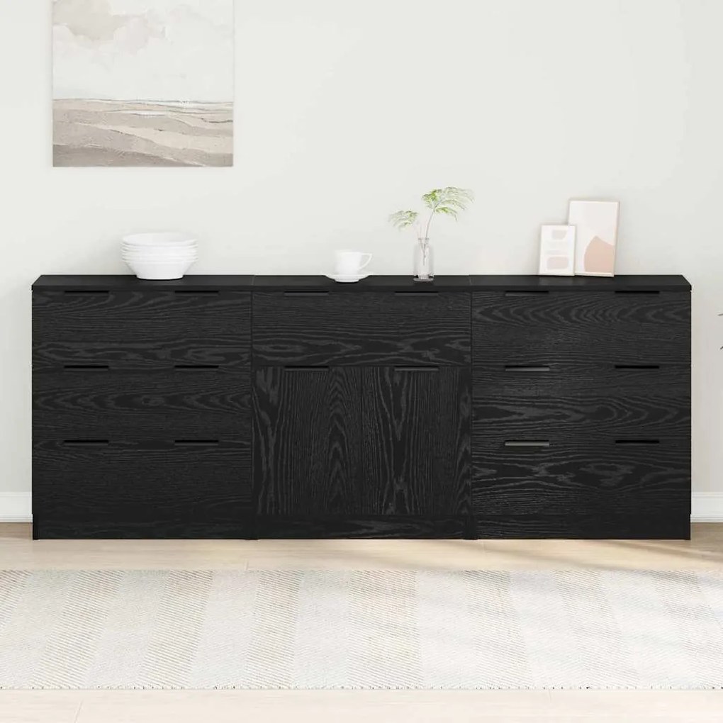 vidaXL Πλαϊνό γραφείο με συρτάρι 3 pcs Μαύρη δρυς 60 x 30 x 70 εκ.