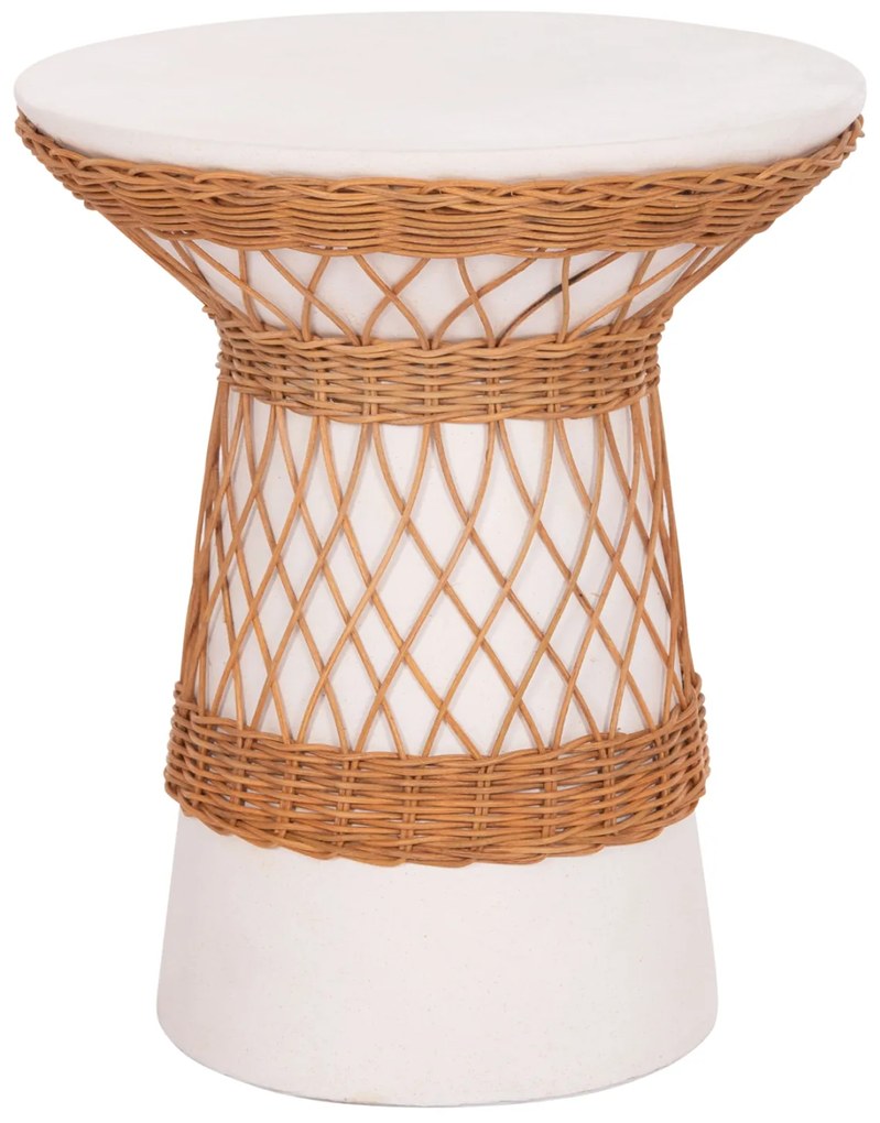 ΒΟΗΘΗΤΙΚΟ ΤΡΑΠΕΖΙ ΣΤΡΟΓΓΥΛΟ DELIA HM18167.02 FIBER CEMENT ΛΕΥΚΟ &amp; RATTAN Φ40x45Υεκ