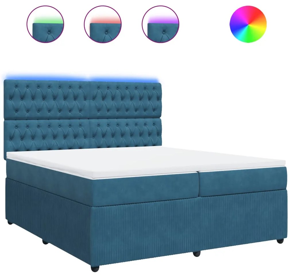 vidaXL Κρεβάτι Boxspring με Στρώμα Μπλε 200x200 εκ. Βελούδινο