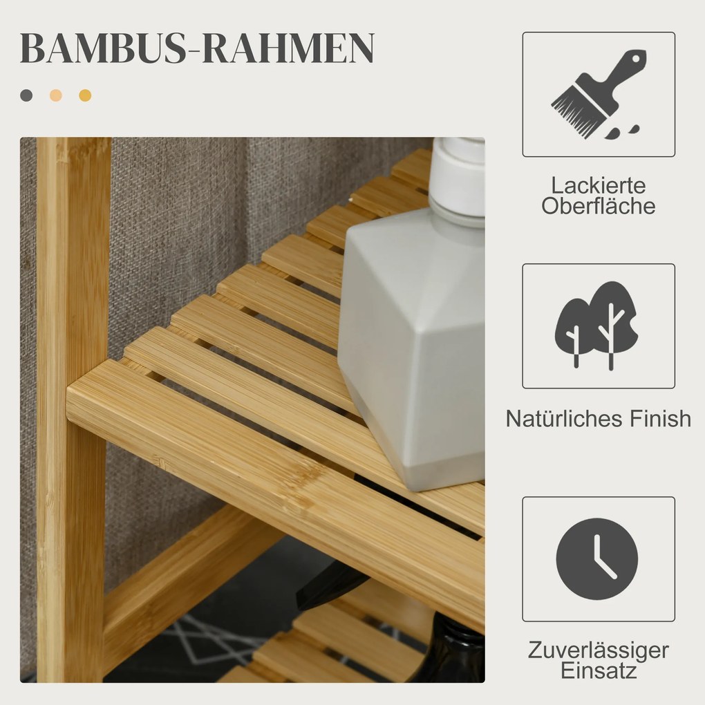 HOMCOM Συλλέκτης Ρούχων, Πολυλειτουργικός, Σιδερώστρα &amp; Υφασμάτινος Σάκος 57L, Μπαμπού Σκελετός, 113x34x82cm, Φυσικό/Γκρι