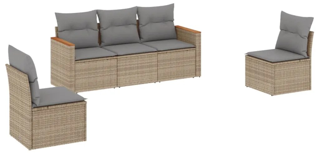 vidaXL Σετ Καναπέ Κήπου 5 τεμ. Μπεζ Συνθετικό Ρατάν με Μαξιλάρι