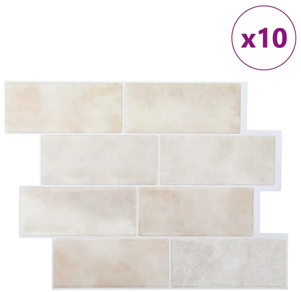 vidaXL Πλακάκι Subway 10 pcs Μπεζ Μάρμαρο 29 x 21 εκ