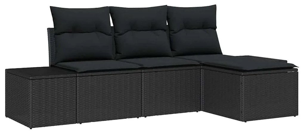 vidaXL Σετ Καναπέ Κήπου 4 pcs Μαύρο Πολυ rattan, βαμμένο ατσάλι