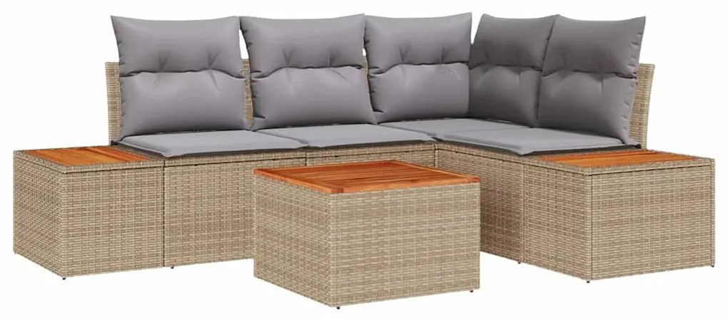 vidaXL Σετ Καναπέ Κήπου με μαξιλάρι 5 pcs Μπεζ Πολυ ράταν