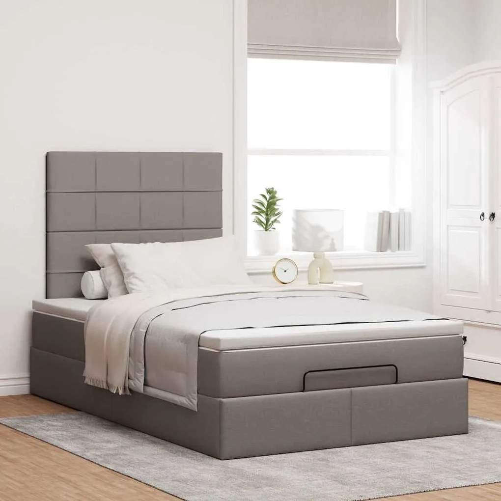 vidaXL Οθωμανικό κρεβάτι με στρώμα Taupe 120x190 cm Ύφασμα