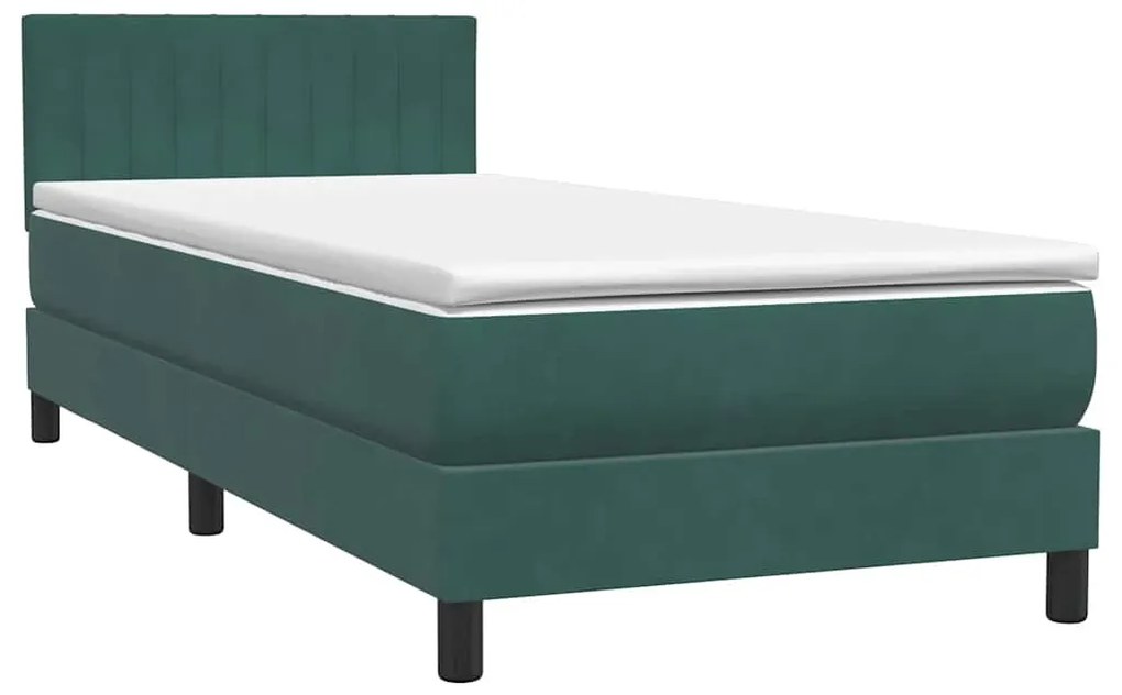 vidaXL Κρεβάτι Boxspring με Στρώμα Σκούρο Πράσινο 100x210εκ. Βελούδινο