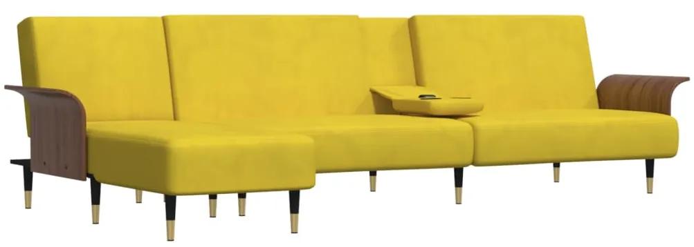 vidaXL Καναπές Κρεβάτι Γωνιακός Κίτρινος 279 x 140 x 70 εκ. Βελούδινος